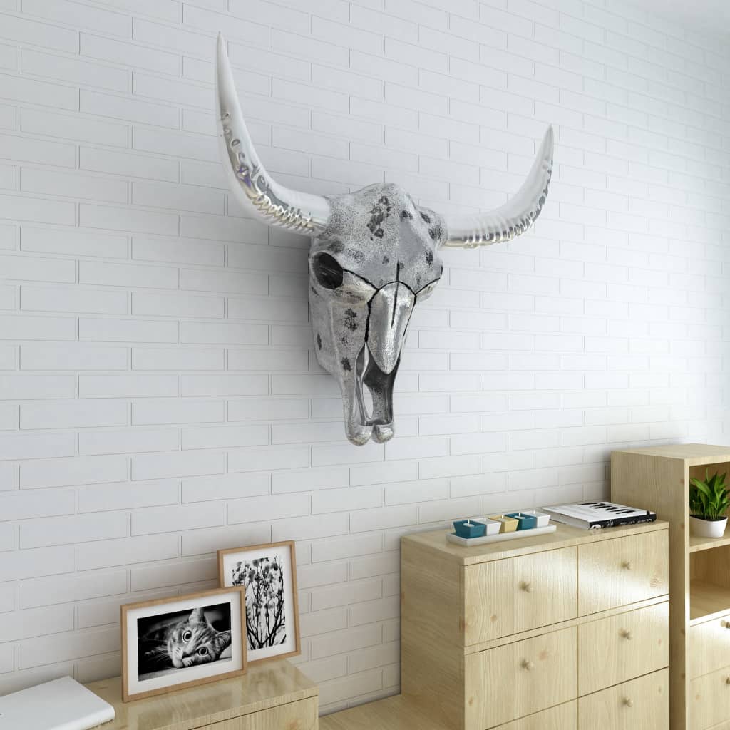 Skull Head Decoration Wall-Mounted Aluminium Silver